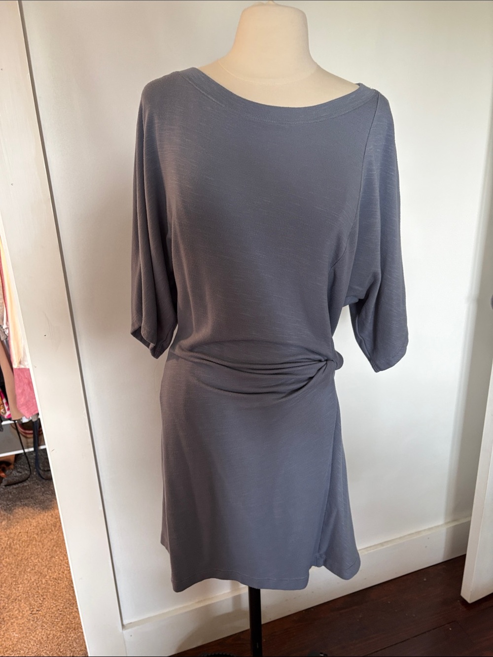Relaxed Twist-Waist Mini Dress in Slate Gray